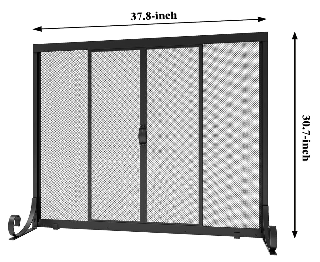 Fire Beauty Fireplace Screen, Wrought Iron Mesh, Baby Safe Spark Guard Protector with 2-Doors Large Flat Guard Screens (37.8 x 30.7 Inch)