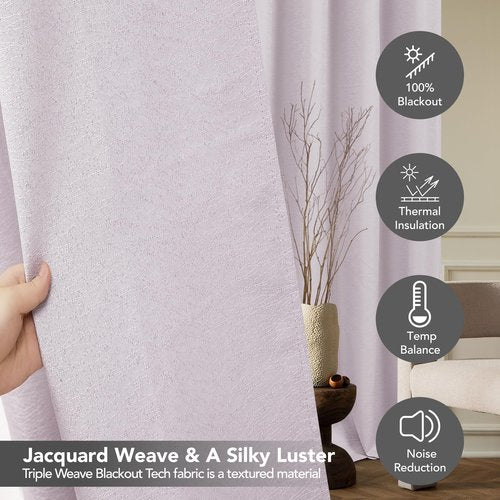 Deconovo 100% Blackout Curtains, Living Room Curtains Jacquard, Blackout Curtains for Bedroom, 2 Panels,Pink-Jacquard,52x63 Inch