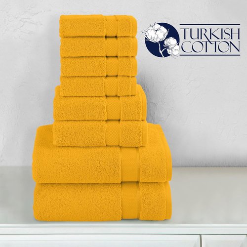 Elegant Comfort Premium Cotton Towel Set - 8-Piece Highly Absorbent Turkish Cotton | 4 Washcloths, 2 Hand Towels, 2 Bath Towels