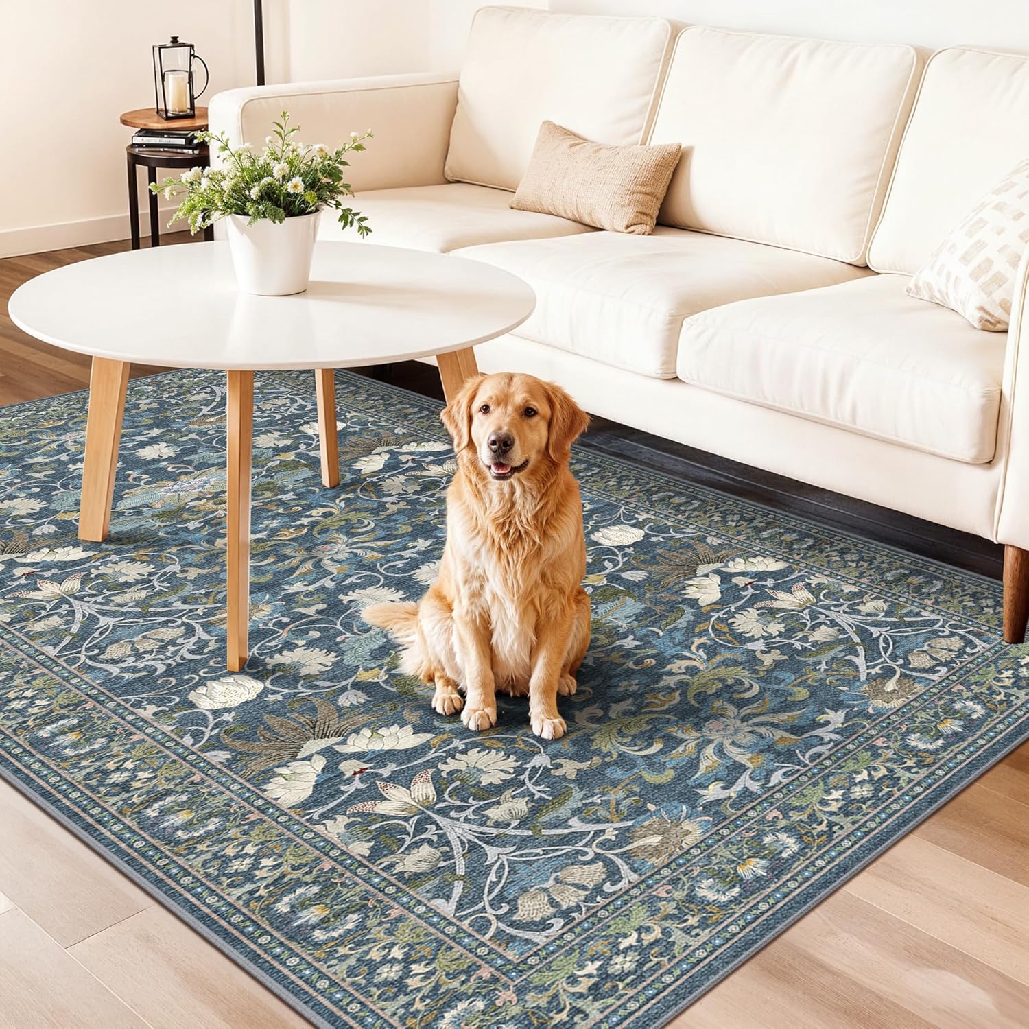Skiennix 4x8 Washable Kitchen Area Rug - Elegant Floral Design | Stain-Resistant Soft Carpet for Living Room, Entryway, and Bathroom