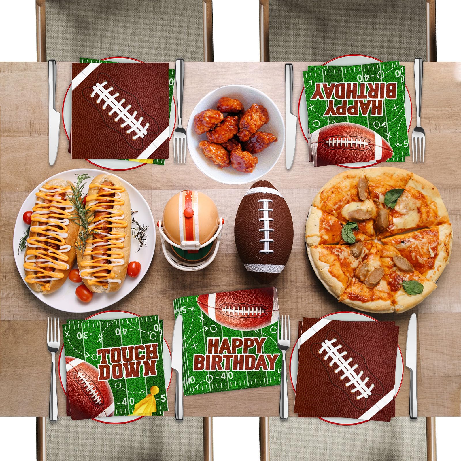 Football Birthday Party Decorations Napkins, 48Pcs Football Party Supplies Paper Touch Down Napkin Brown Football Napkins for Game Day Tailgate Sport Birthday Party Decorations