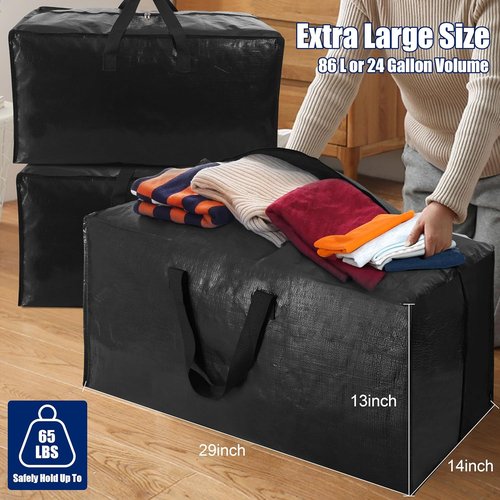 Cosy Family Extra Large Moving Bags - Heavy Duty Storage Totes with Backpack Straps & Strong Handles | Set of 8, Black