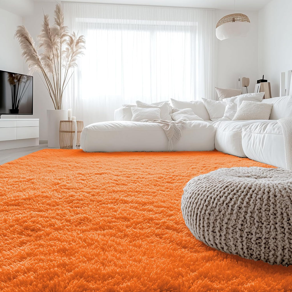 OLANLY Large 8x10 Machine Washable Area Rug - Soft Fluffy Shaggy Carpet for Living Room & Bedroom | Orange
