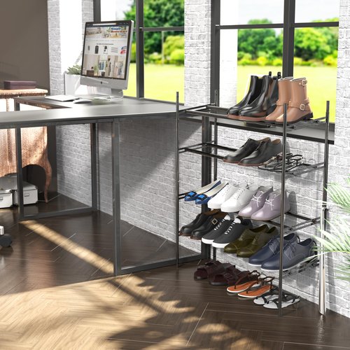 Simple Houseware 4-Tier Expandable Shoe Racks with Shelves for 16 Pairs of Shoes, Black