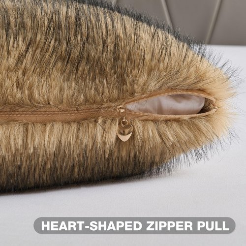 FUTEI Tawny Decorative Throw Pillow Covers 18x18 Inch Set of 2,Soft Faux Raccoon Fur Textured Cushion Case,Modern Home Luxurious Decor for Couch Bed Living Room