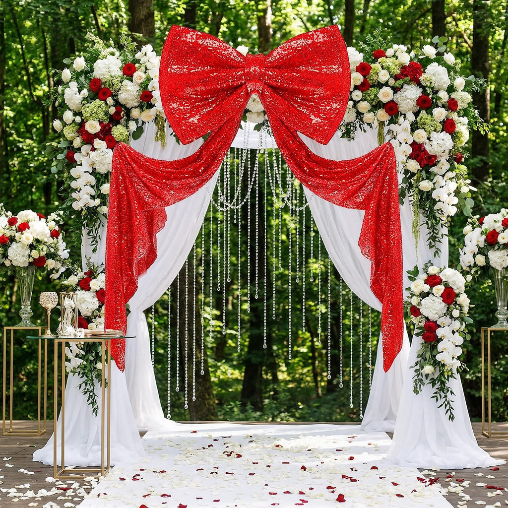 Skiennix Giant Red Sequin Bow - Oversized 75 x 23 Inch Decoration for Weddings & Parties