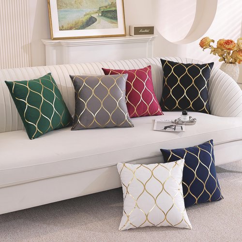 Gyulin Pack of 4 Gold Velvet Throw Pillow Covers 18x18 Inches Solid Square Pillow Covers Geometric Cushion Covers for Couch Sofa Home Bedroom Decor, White