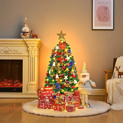 3FT Small Christmas Tree, Tabletop Christmas Trees with 80 LED Lights and 200 Lifelike Branches, Prelit Christmas Tree with 148 Ornaments, Small Xmas Tree for Holiday Indoor DIY Decor