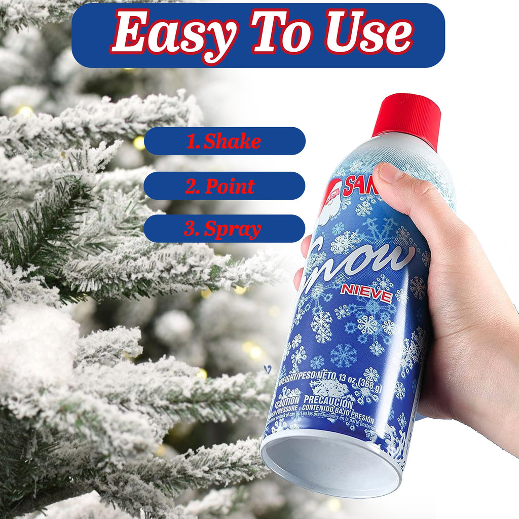 Christmas Santa Snow Spray, 2 Pack Artificial Snow for Holiday Decor, Fake Snow Effect for Christmas Tree, Wreaths, Windows, Winter Theme Indoor and Outdoor Decoration, 13 oz. Spray Bottles
