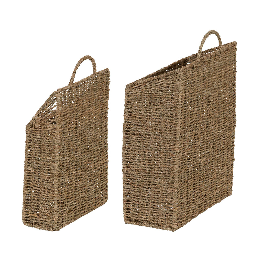 Rectangular Wicker Hanging Baskets, Set of 2, Small and Large, Handwoven Seagrass, Durable Metal Wire Frame, Multipurpose and Contemporary, Perfect for Organizing Newspapers, Mail and More, Natural