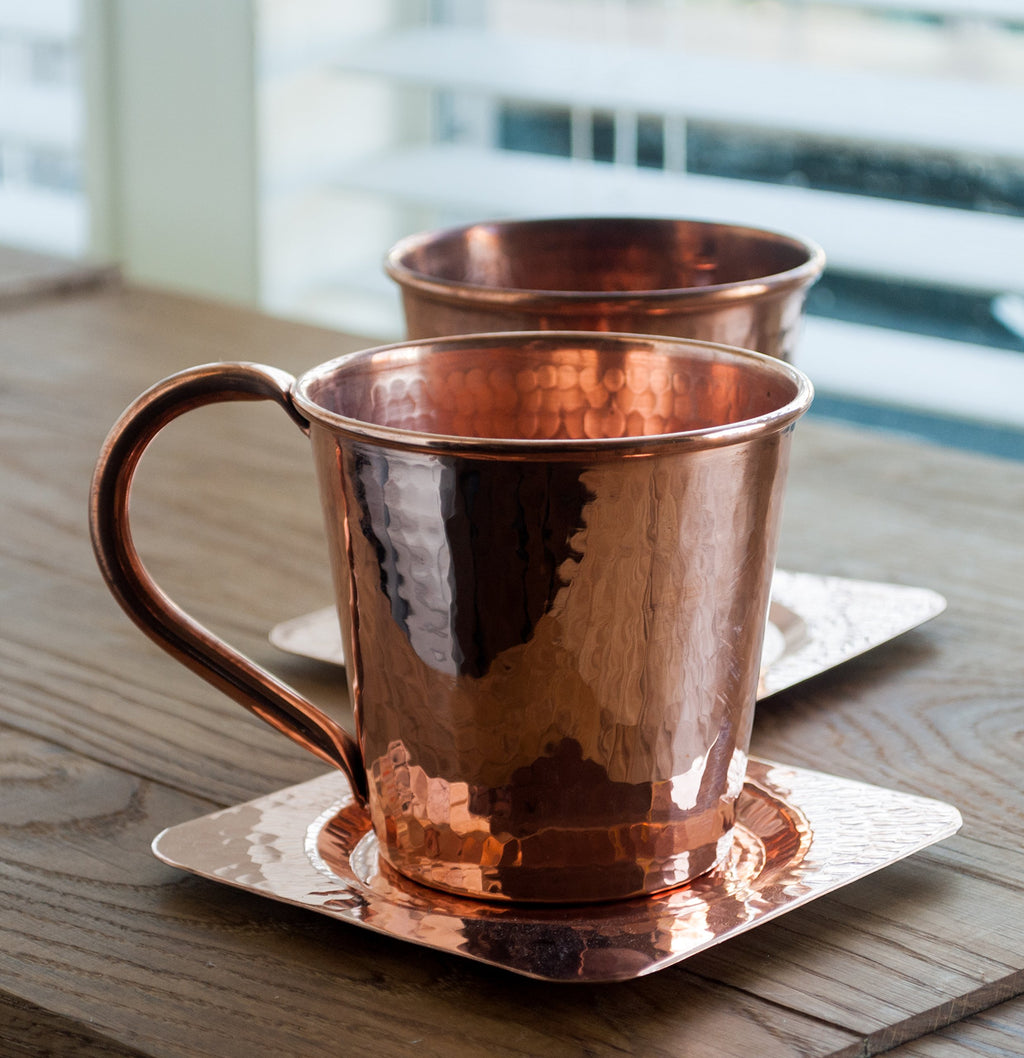 Sertodo Copper Moscow Mule Mugs | Set of 2, 12 oz Capacity | Copper Handle | 100% Pure Copper, Heavy Gauge, Hand Hammered