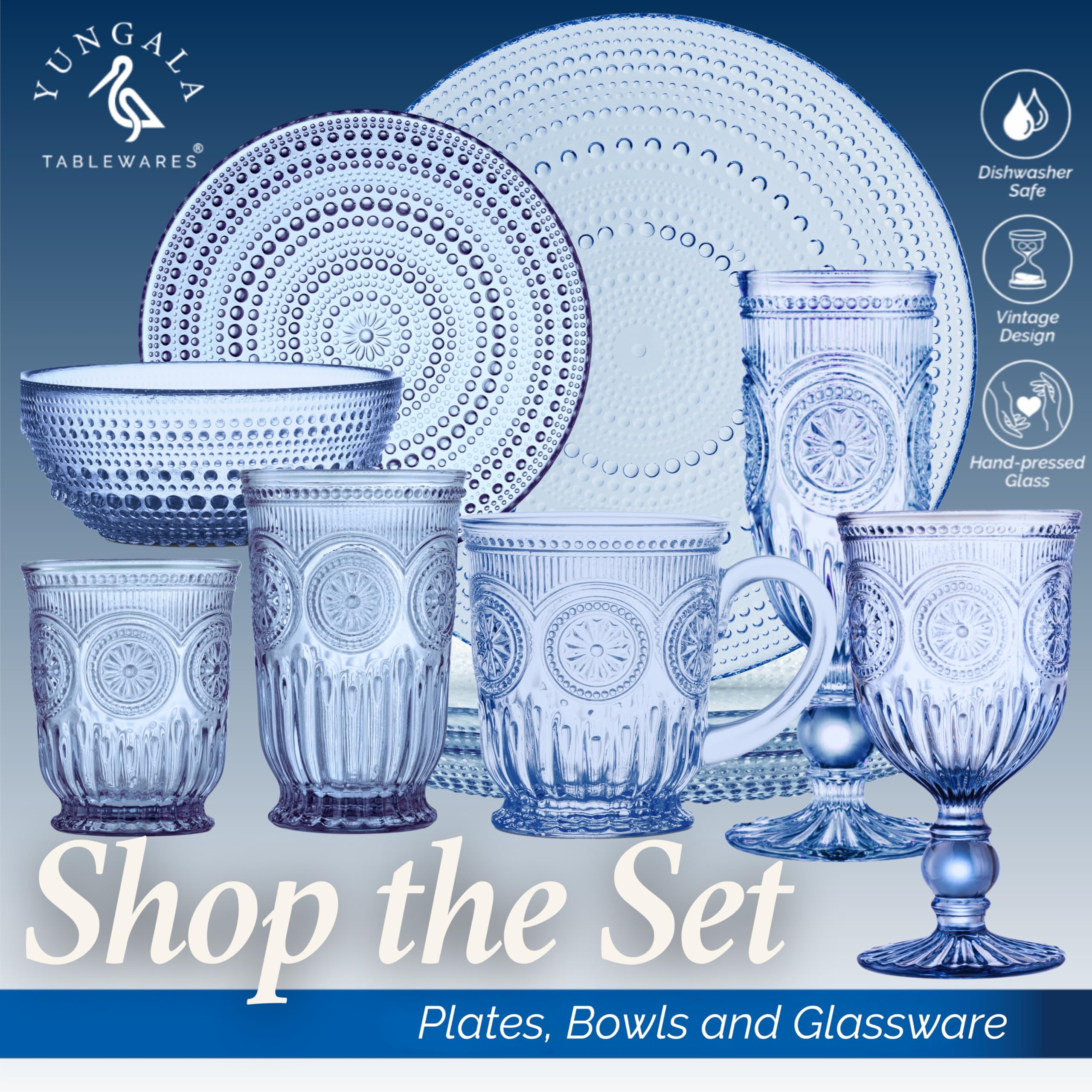 Yungala Blue Hobnail Champagne Glasses Set of 6 Vintage Pressed Glass Flutes Elegant Durable Glassware for Weddings Parties Holidays Special Events and Everyday Dining