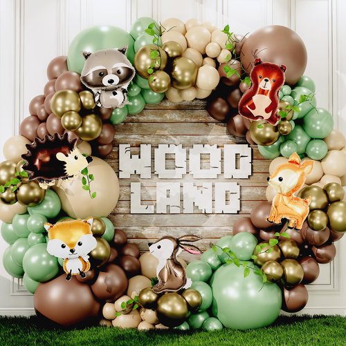 ALL-IN-1 Woodland Balloon Arch Kit with BONUS Animals 6x Balloons for Woodland Baby Shower Decorations - Green and Brown Balloons for Shrek Party Decorations & Safari Baby Shower Decorations - Jungle