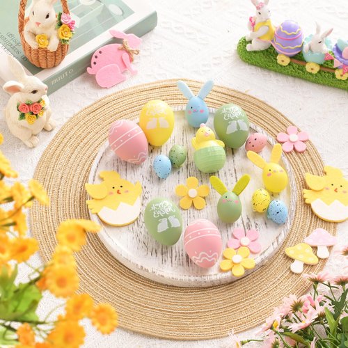 Valery Madelyn 35Pcs Easter Eggs Ornaments Tree Decorations, Pastel Pink Blue Plastic Easter Eggs Bulk Tree Ornaments, 1.2"-2.4" Shatterproof Decorative Hanging Egg for Spring Party Decor