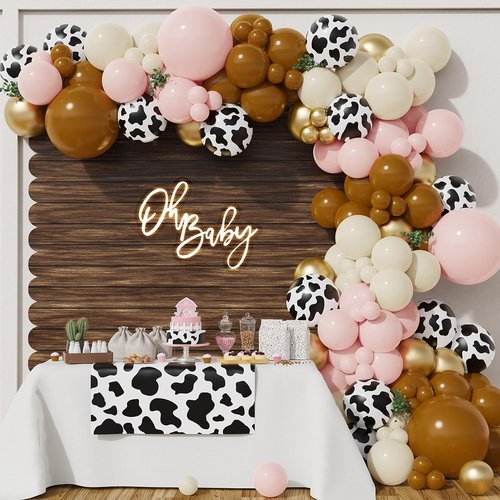 BALONAR Cowgirl Pink Balloons Arch Garland Kit - 135 Pcs with Cow Print & Gold Balloons for Birthday Party
