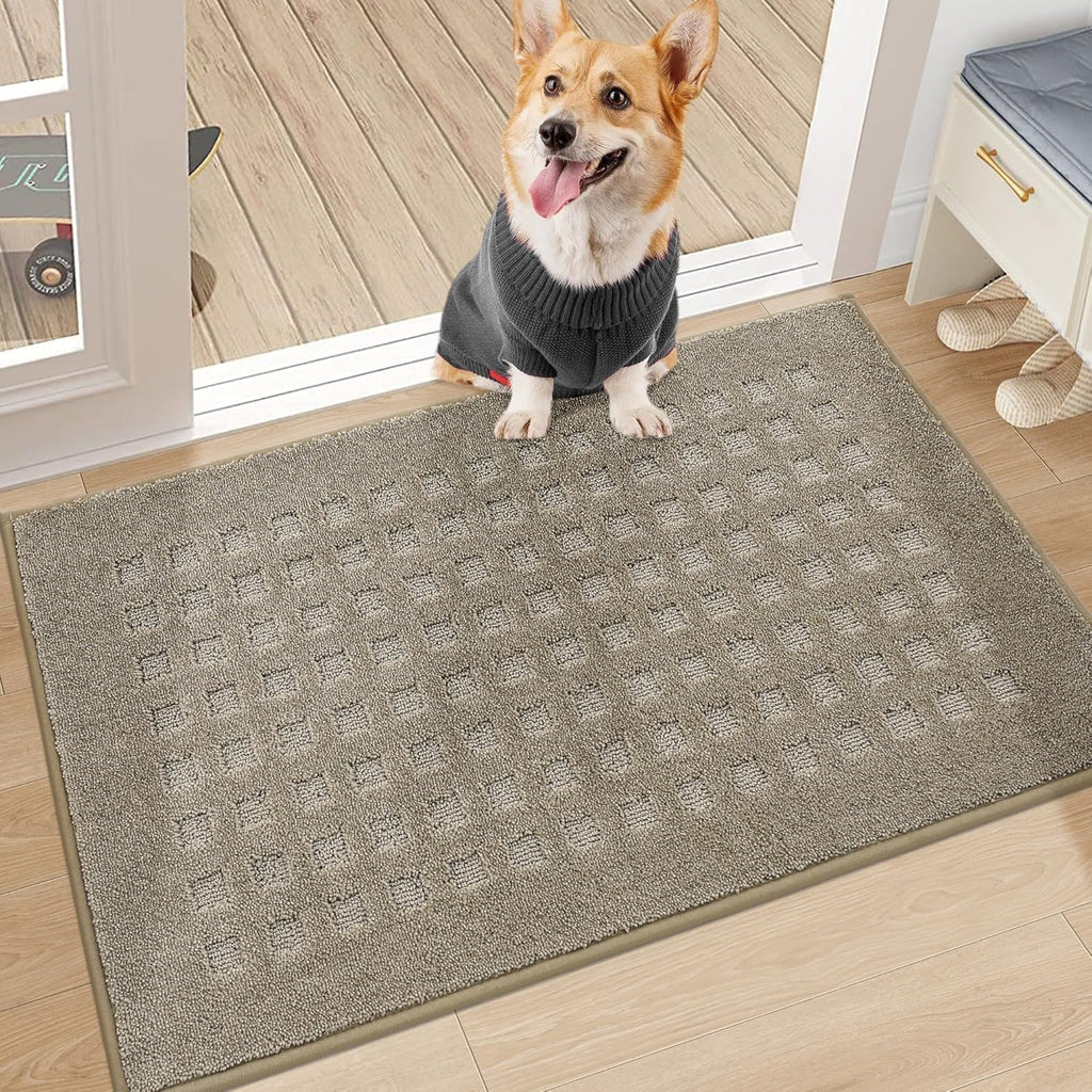 BEQHAUSE Indoor Door Mat - Non-Slip, Absorbent Washable Rug | 20"x32" Low Profile Waffle Design in Beige
