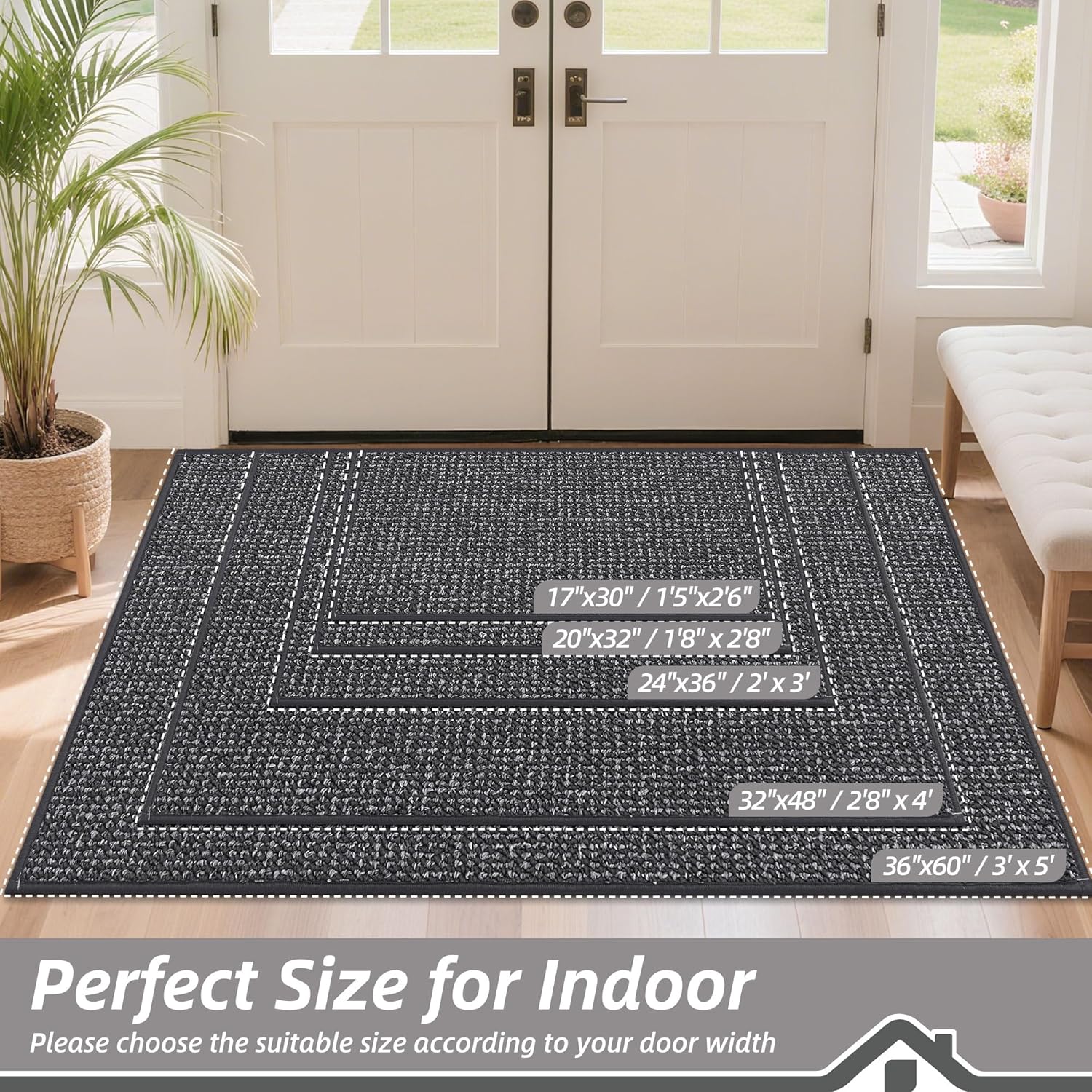 BEQHAUSE Dirt Trapper Door Mat - Non-Slip, Washable, Absorbent Welcome Mat | 24" x 36", Charcoal