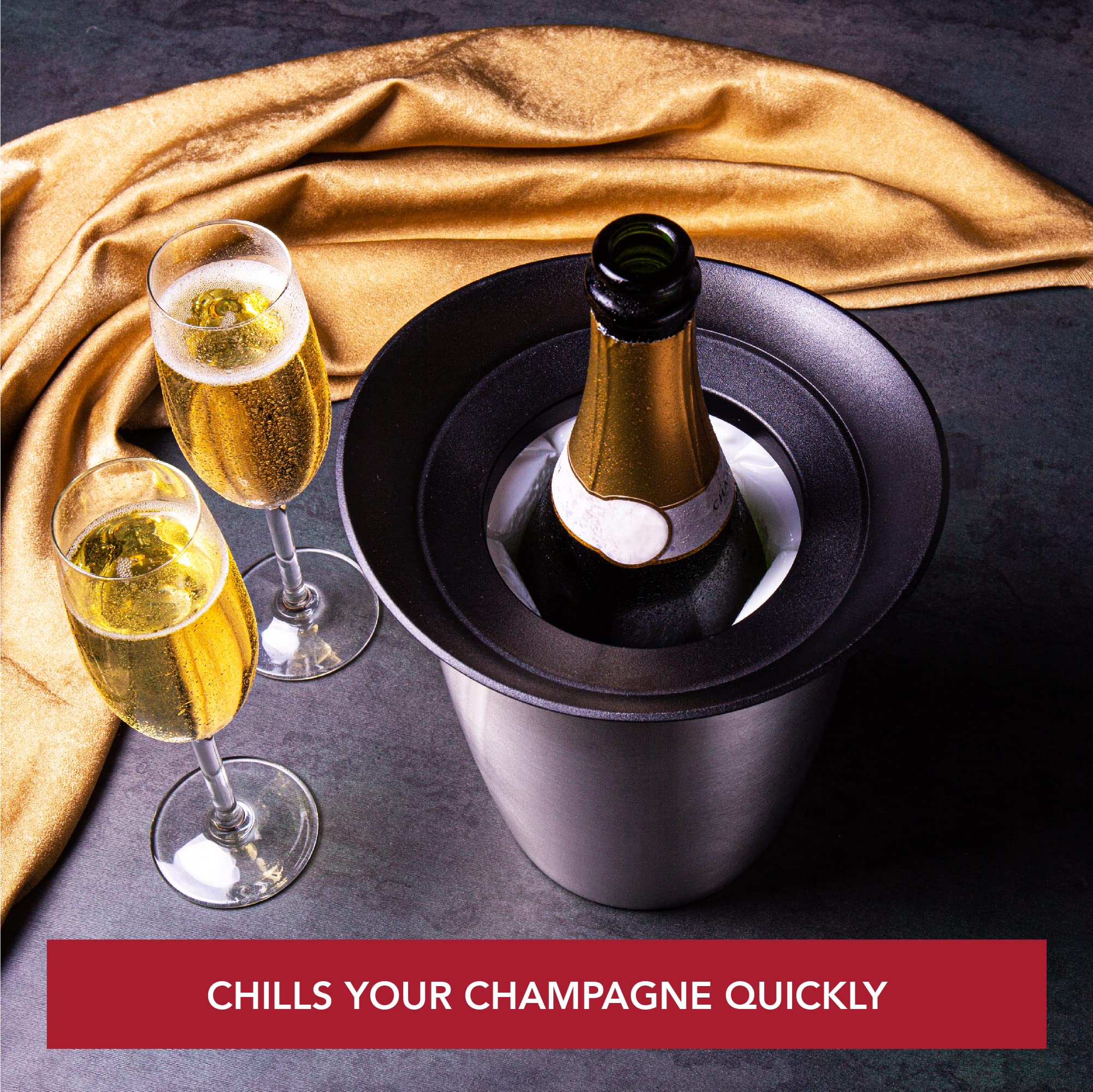 Vacu Vin Champagne Cooler – Stainless Steel Active Bottle Chiller – Includes Removable Cooling Sleeve – Keeps Champagne Cold for Hours – Stylish & Reusable Ice-Free Tabletop Cooler