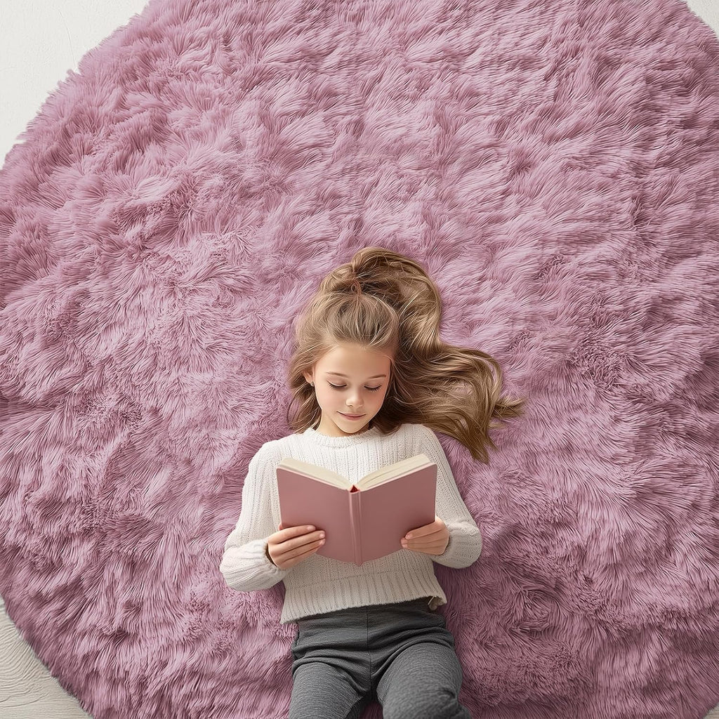 OLANLY Blush Round Area Rug - Soft, Fluffy, Machine Washable 6 ft Circle Carpet for Bedroom & Nursery Decor