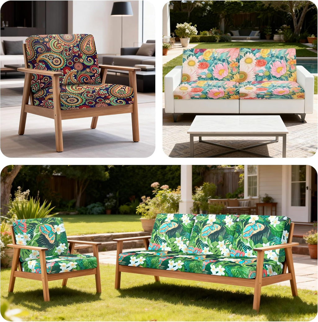 BIETYONE Patio Cushion Covers - 4Pcs Stretch Slipcovers for Outdoor Furniture | Washable & Reusable