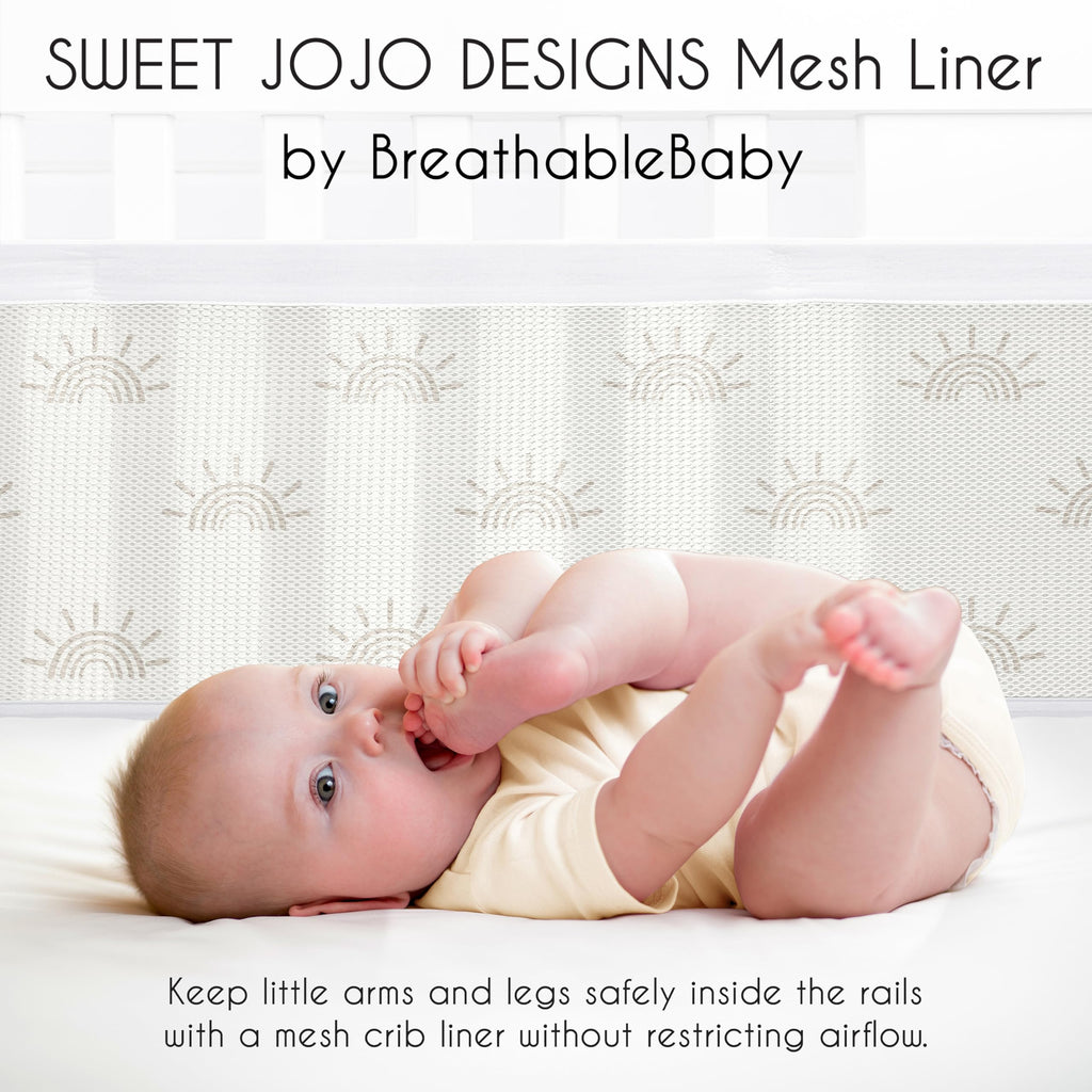 Sweet Jojo Designs + BreathableBaby 2-Piece Breathable Mesh Crib Liner Set (Ivory Boho Chic Sun) for Boys/Girls, Baby, Infants/Newborn Nursery (Sunrise, Sunset, Bohemian, Farmhouse, Shabby, Modern)