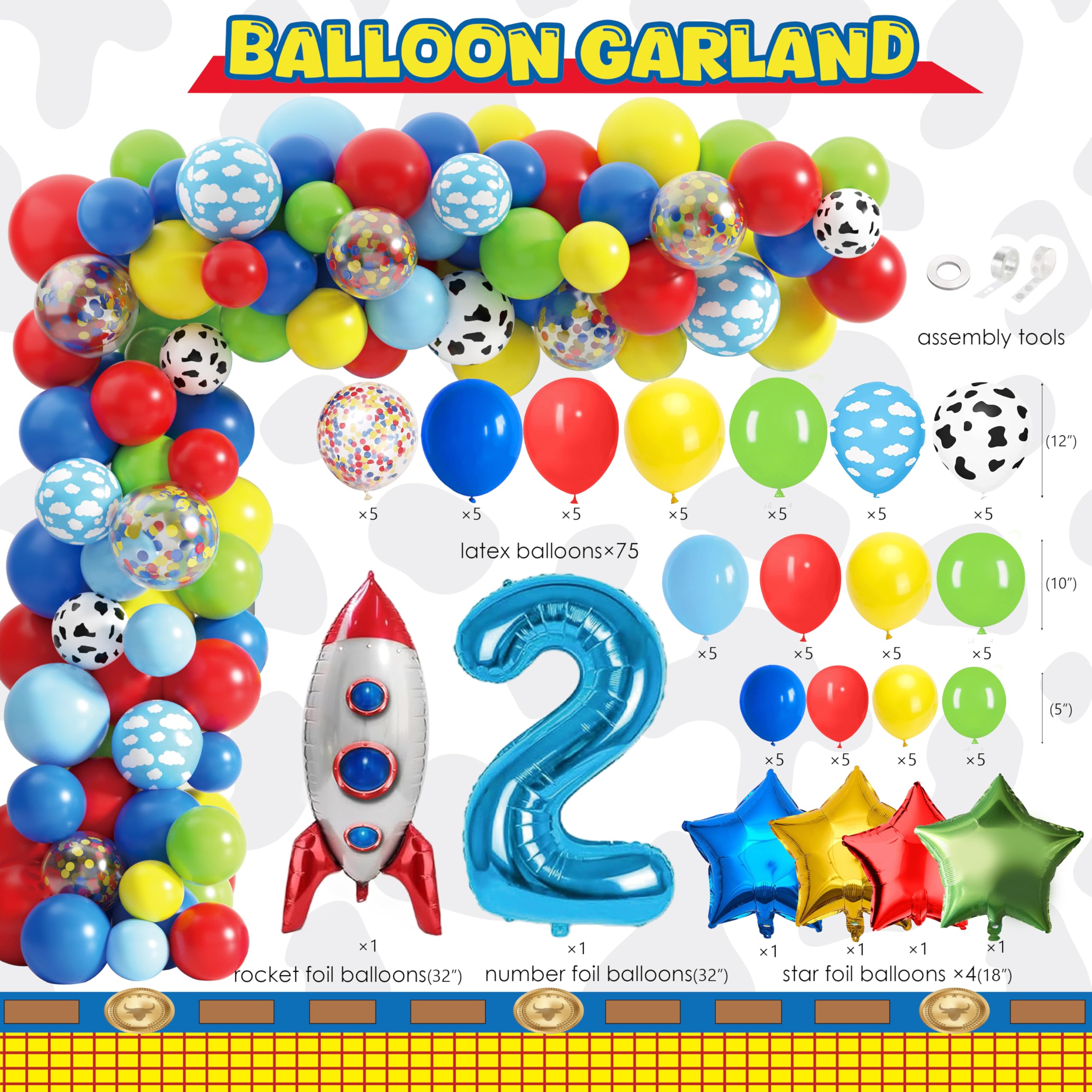 Two Infinity and Beyond Birthday Decorations Cartoon Story 2nd Birthday Party Supplies Include Balloon Arch Banner Backdrop Tablecloth Crown for Toy Themed Party Decor