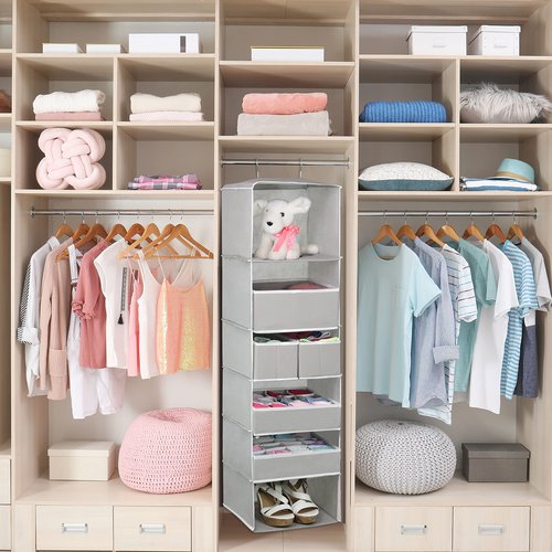 Simple Houseware 6 Shelf Hanging Closet Organizer with 5 Drawers Storage, Gray