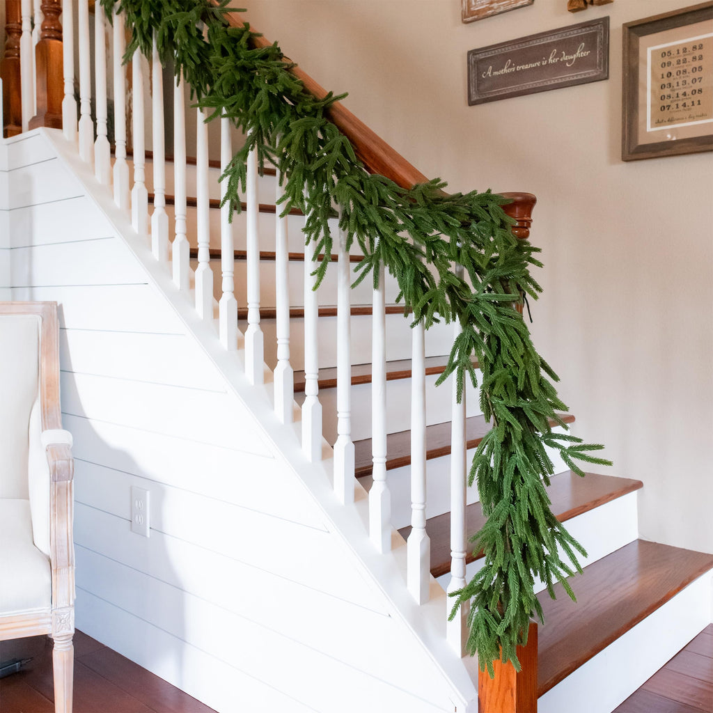 Vita Domi 72" Real Touch Norfolk Pine Garland Realistic 6ft, Christmas Garland for Mantle, Stairs, Fireplace, Soft and Bendable Real Touch Garland Christmas Greenery, Evergreen Christmas Garlands