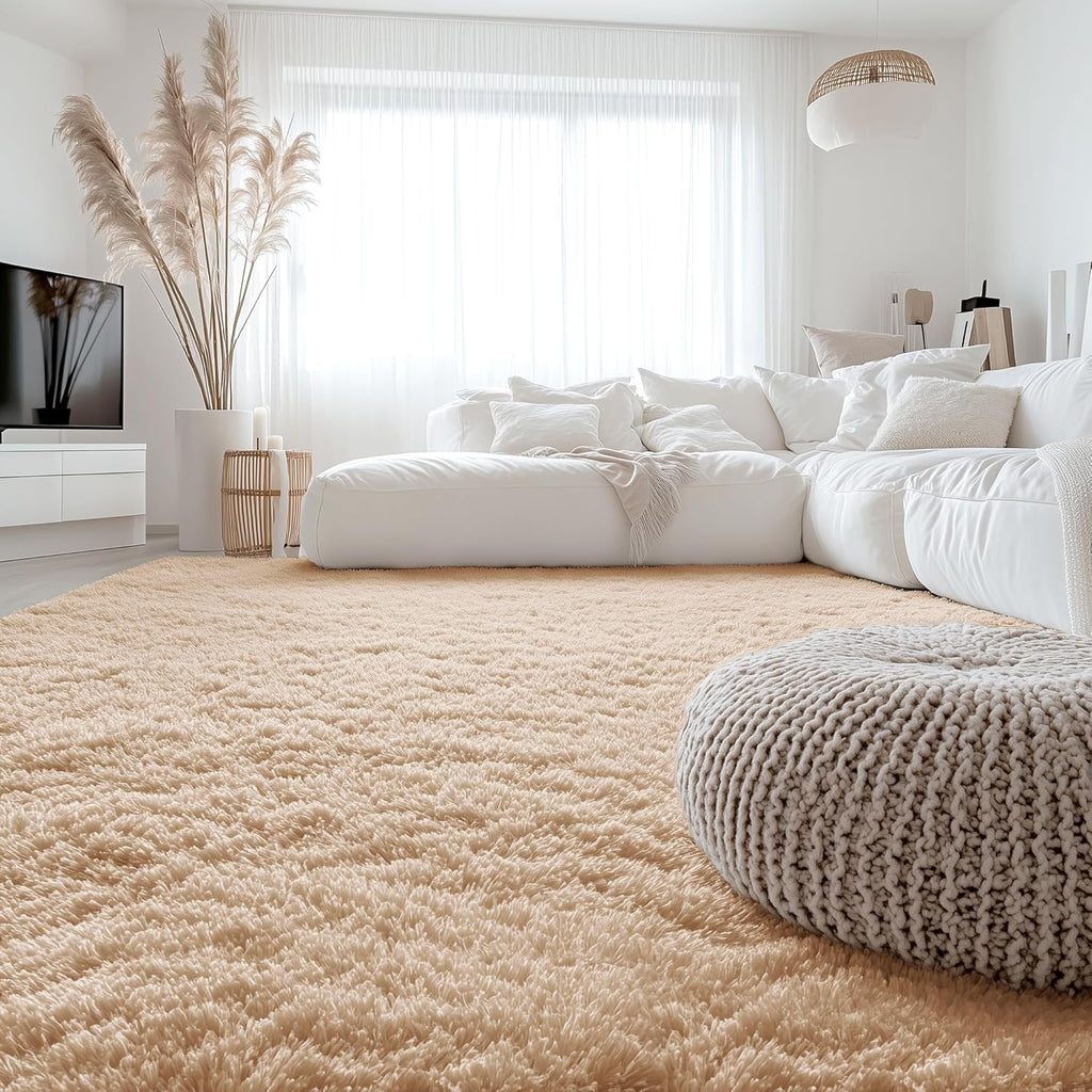 OLANLY Large Area Rug - Soft Fluffy Shaggy Indoor Carpet for Living Room & Bedroom | Beige 7x7 ft