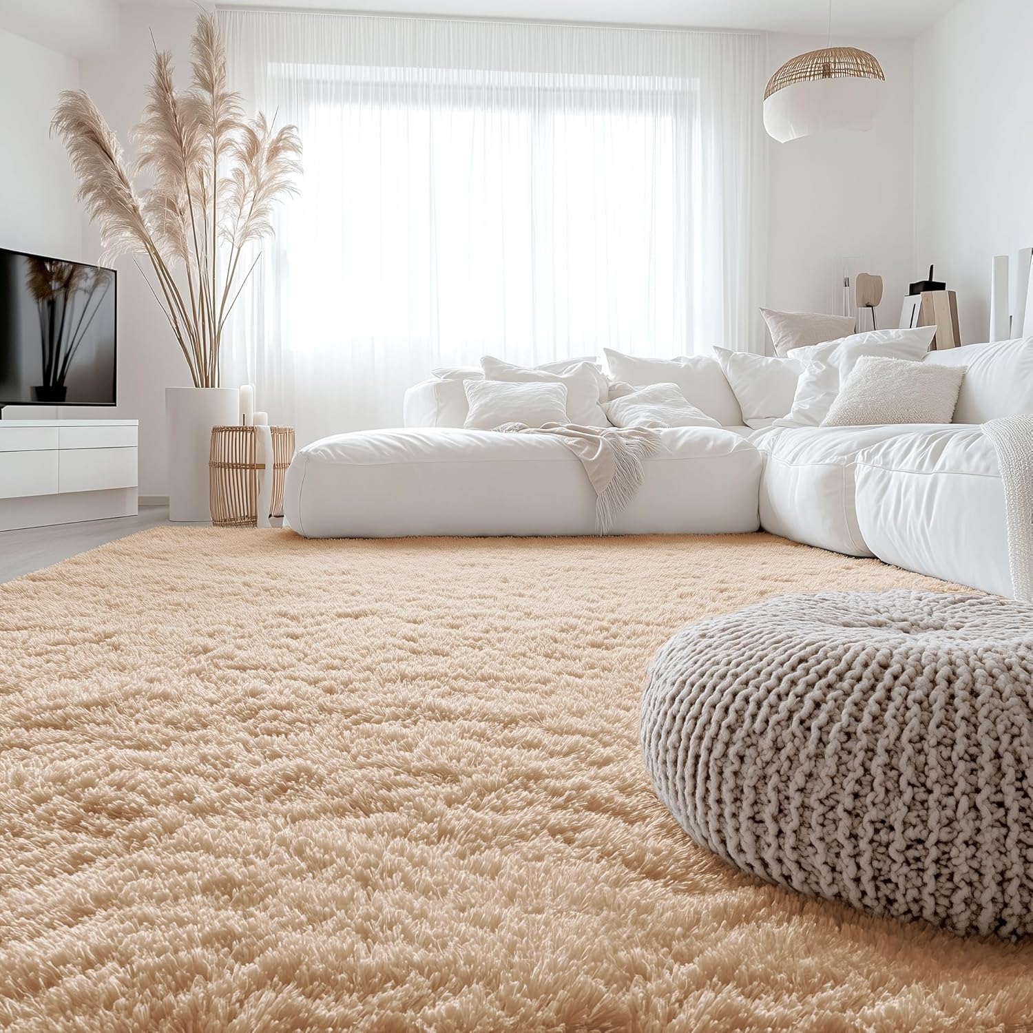 OLANLY Large Area Rug - Soft Fluffy Shaggy Indoor Carpet for Living Room & Bedroom | 8x10, Beige