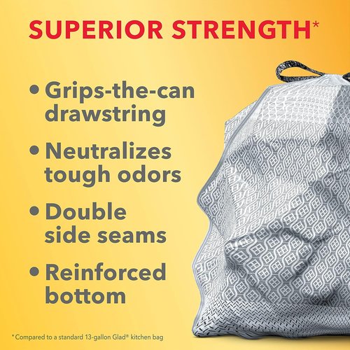 Glad ForceFlex MaxStrength Tall Kitchen Trash Bags - 13 Gallon, Fresh Clean Scent with Febreze, 34 Count