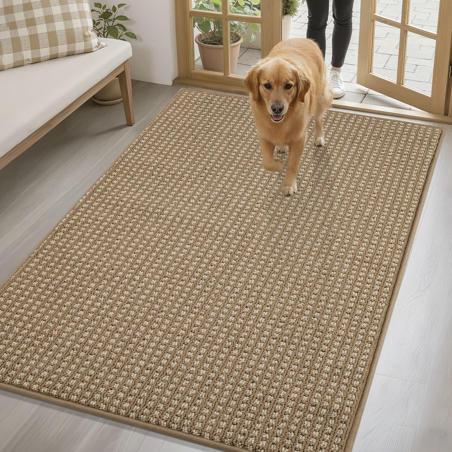 hicorfe Kitchen Runner Rugs,Non Slip Kitchen Mats for Floor-Thick Stain Resistant Kitchen Floor Mat Runner Carpet for Hallways Entryway Laundry Room Washable(48"x32",Brown)