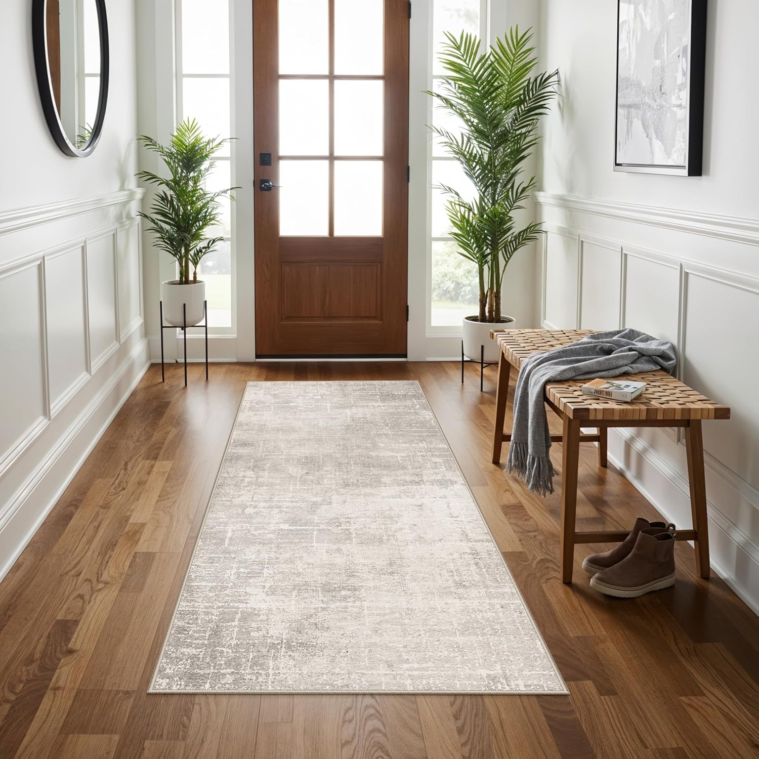 Skiennix Washable 3x5 Kitchen Area Rug - Non-Slip, Water-Resistant, Soft Beige/Cream Doormat