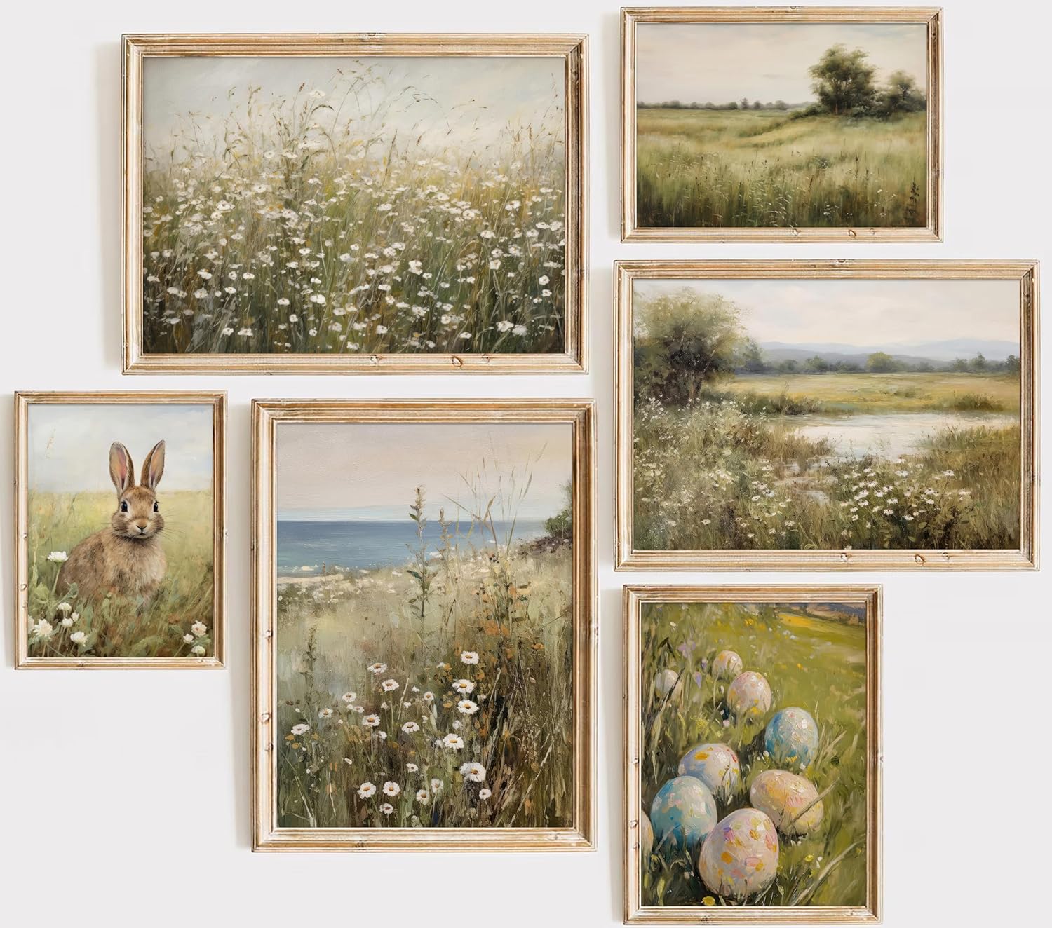 Vintage Rustic Bunny Wall Art - 6Pcs Antique Rabbit & Wildflower Prints | 8x10in Unframed Spring Decor
