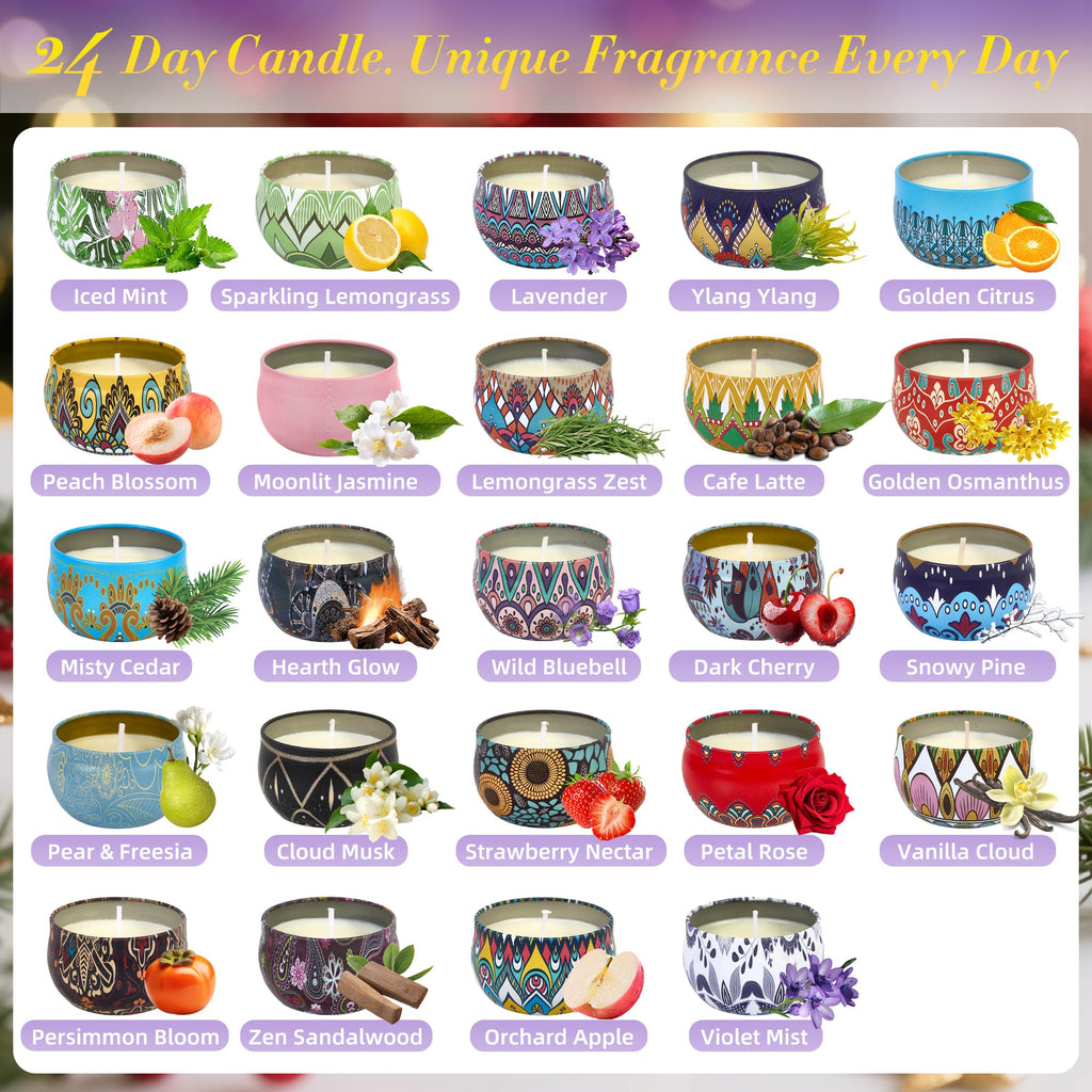 Advent Calendar 2025 - 24 Days Scented Candles Gift Set Christmas Advent Calendars Aromatherapy Candle - Birthday Thanksgiving Mother's Day for Adult Women with Gift Box