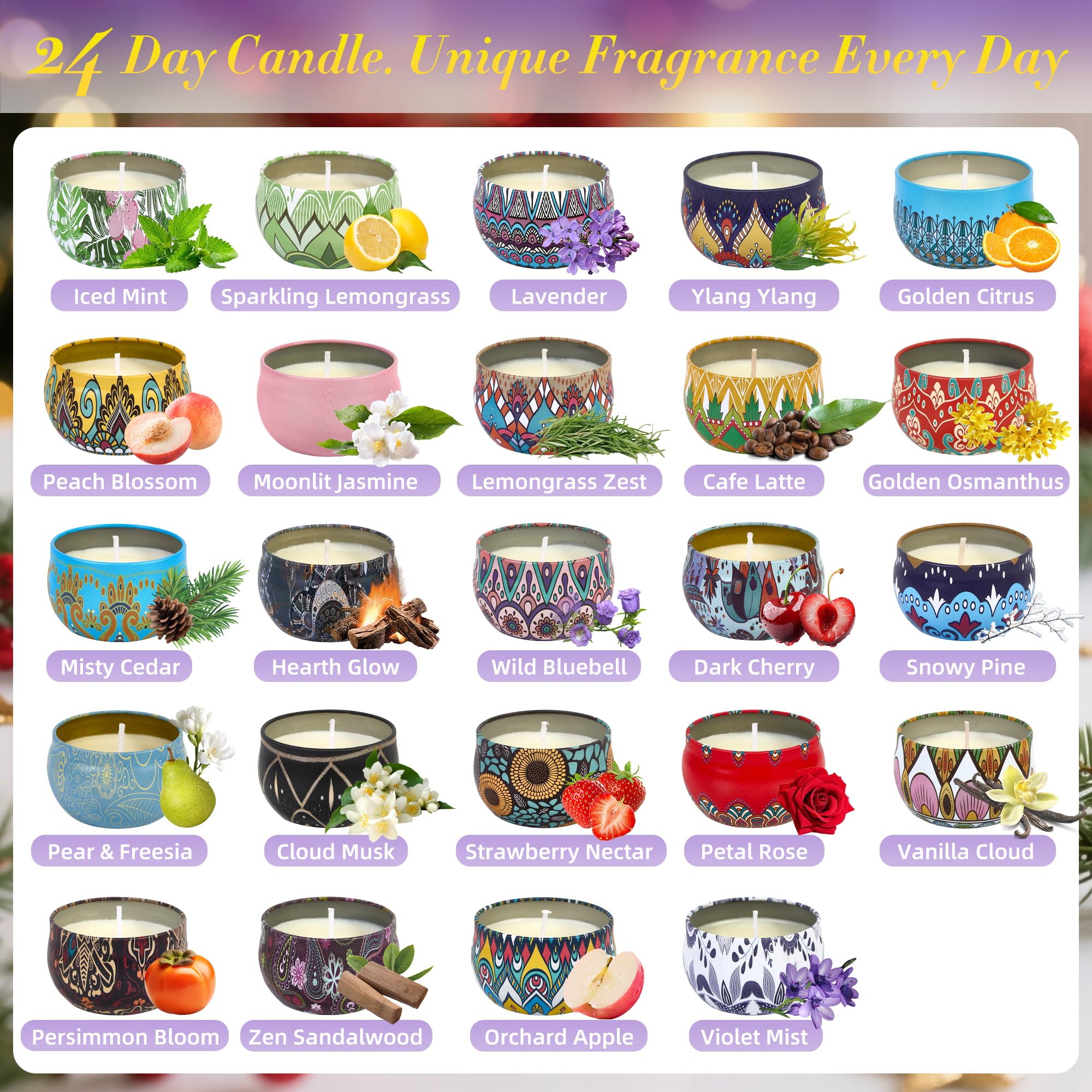 Advent Calendar 2025 - 24 Days Scented Candles Gift Set Christmas Advent Calendars Aromatherapy Candle - Birthday Thanksgiving Mother's Day for Adult Women with Gift Box