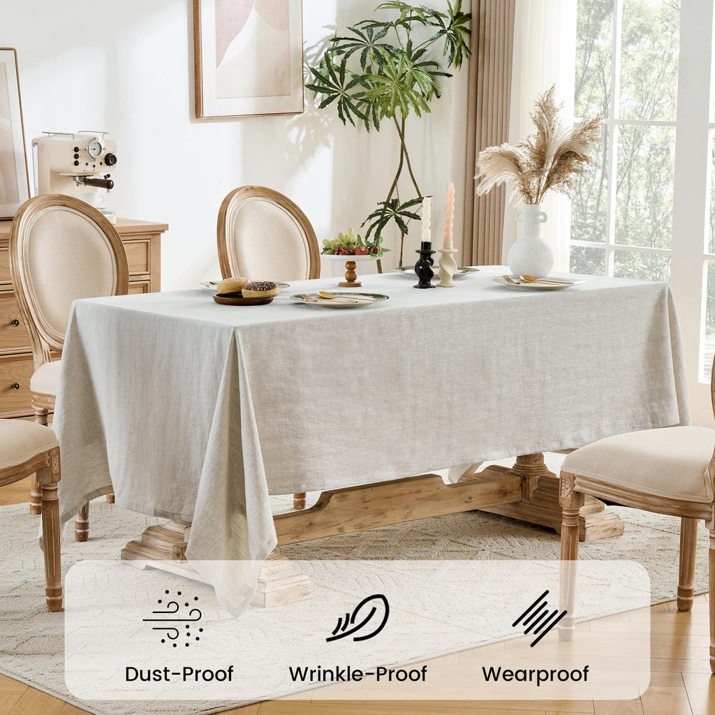 Simple&Opulence Natural Linen Tablecloth for Rectangle Tables-60×120 Inch, 100% Linen Farmhouse Tablecloth for 10-12 Seat Dining Table, Stonewashed Extra Large Tablecloth for Banquet, Dinner, Wedding