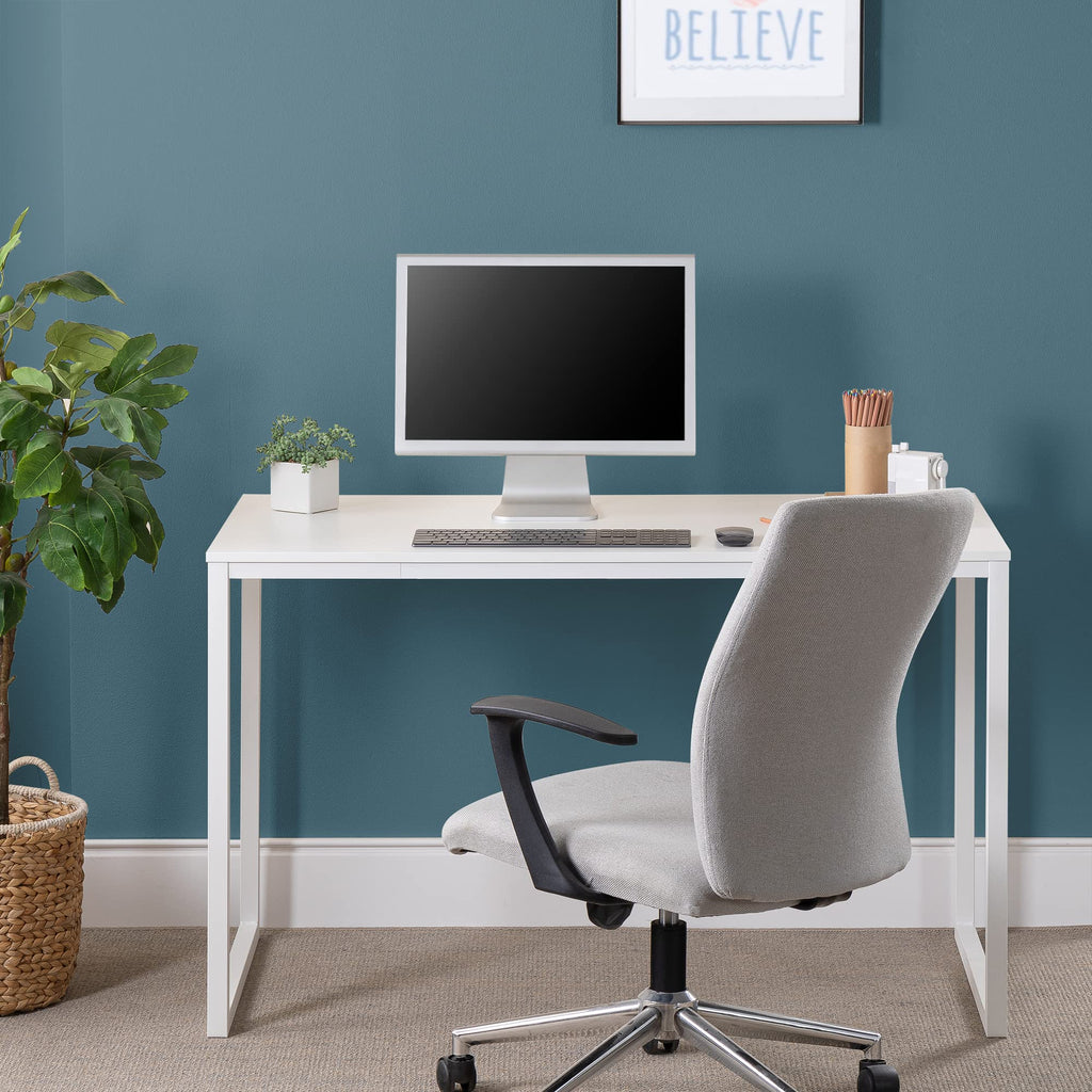 Zinus Jennifer 47 Inch White Frame Desk, Computer Workstation, Office Desk, Easy Assembly, White