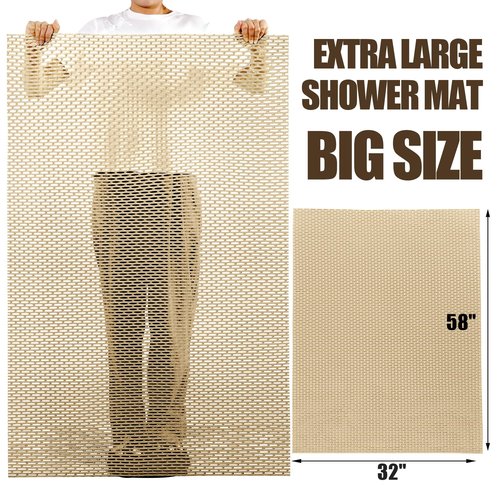 HOMBYS 58 x 32 Extra Large Shower Mat for Shower Stall Tub, Non Slip Bath Mat Bathroom Accessories, PVC Mats for Shower and Bathroom, Quick Drying, (Khaki, 58"x32")