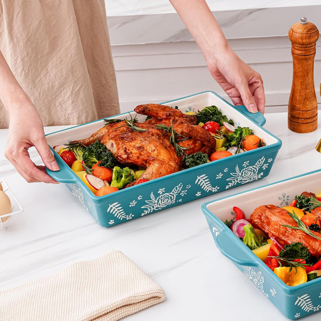 Wisenvoy Casserole Dish - Ceramic Baking Dish with Roasting Rack | Perfect for Lasagna & Oven Use