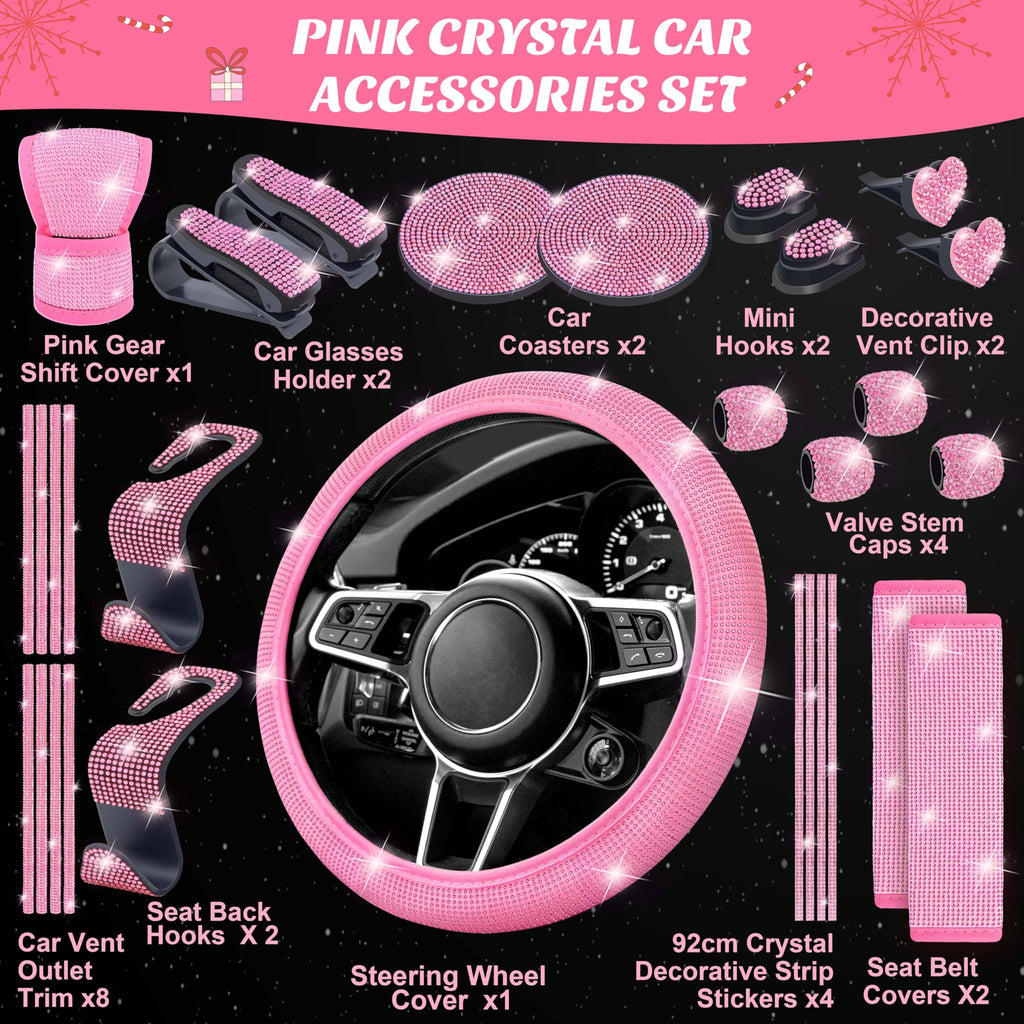 Pink Car Accessories Advent Calendar 2025 for Women - 24 Days of Pink Gift Set, Christmas Countdown Calendar with Sparkly Interior Décor, Luxury Holiday Gifts for Wife, Girlfriend, Mom, Coworker