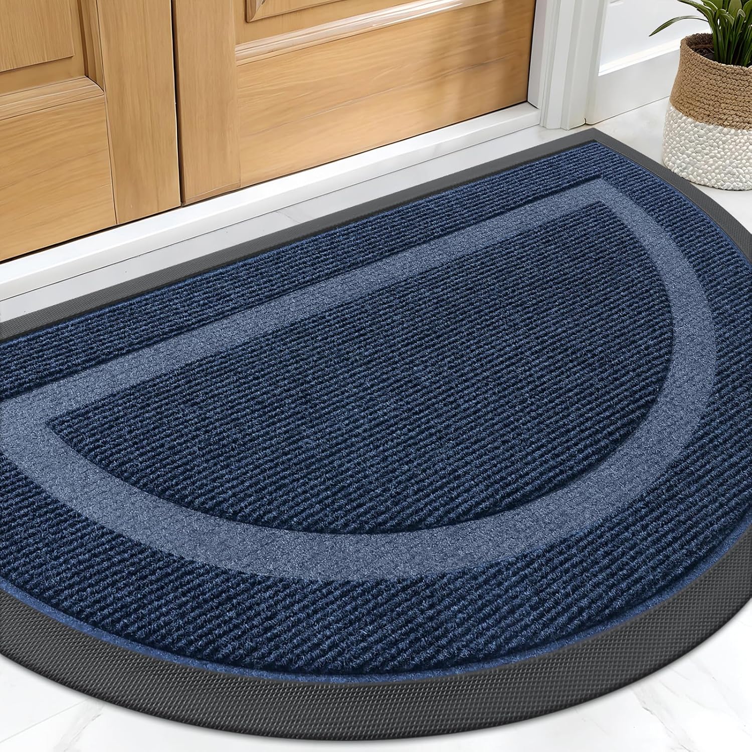 OLANLY Half Circle Door Mat - Waterproof All-Season Indoor/Outdoor Welcome Mat | 29.5x17, Blue