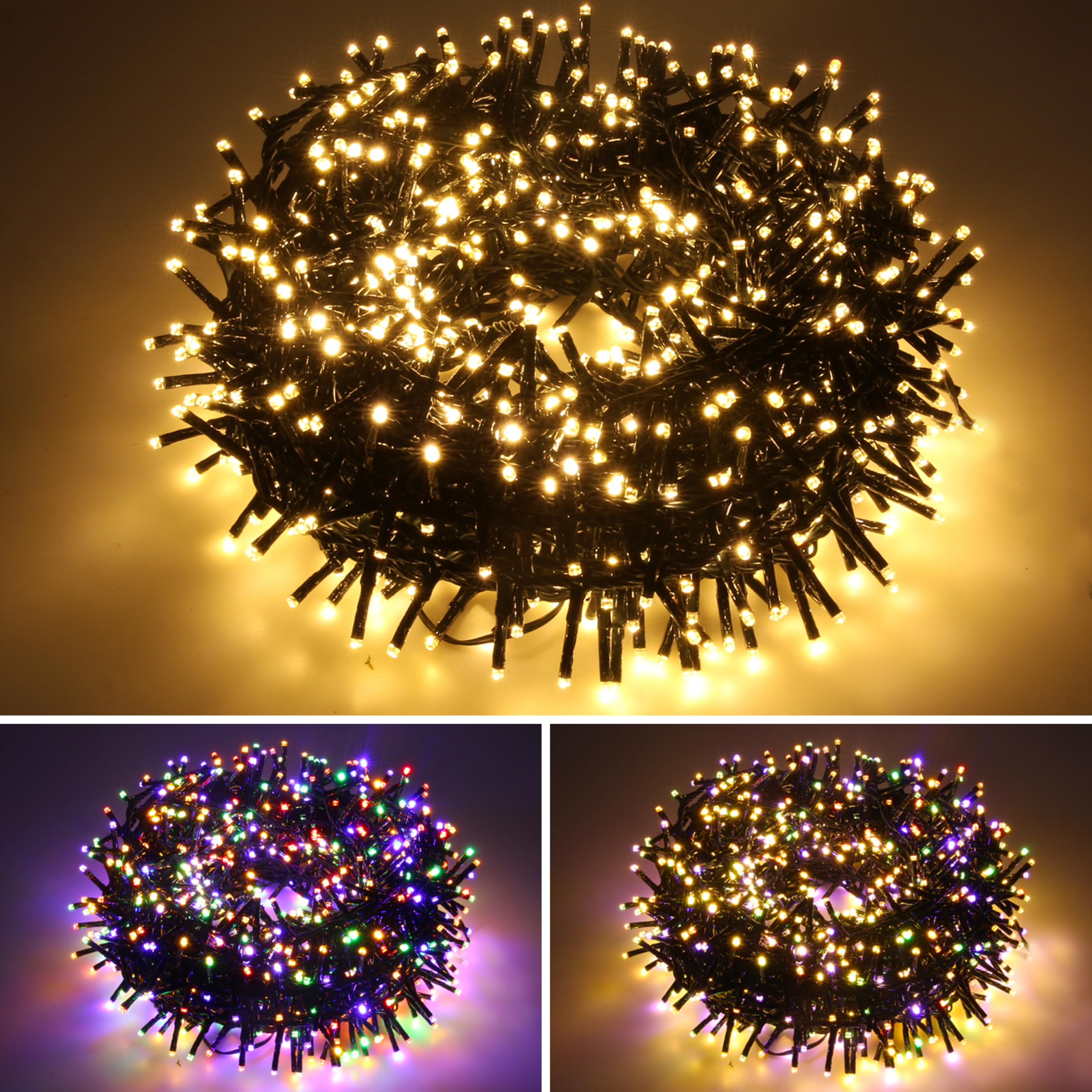 AWQ 500 LED 49 FT Christmas Cluster Lights, Multi & Warm String Lights Plug in with 11 Modes, Timer & Memory Function Extendable for Indoor Outdoor Wedding Party Christmas Decoration (500)