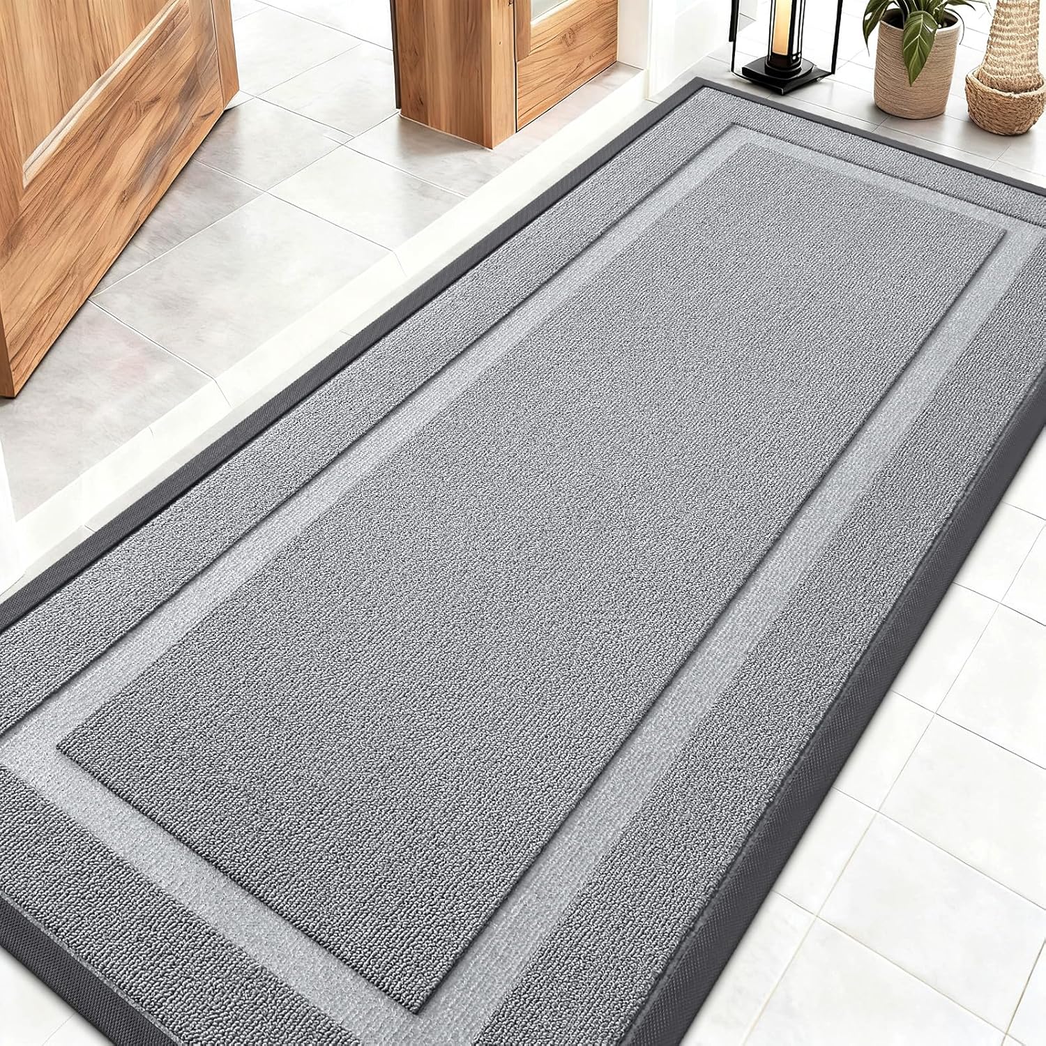 OLANLY Waterproof Front Door Mat - All-Season Indoor/Outdoor Doormat, Easy Clean, 59x23, Ash Gray