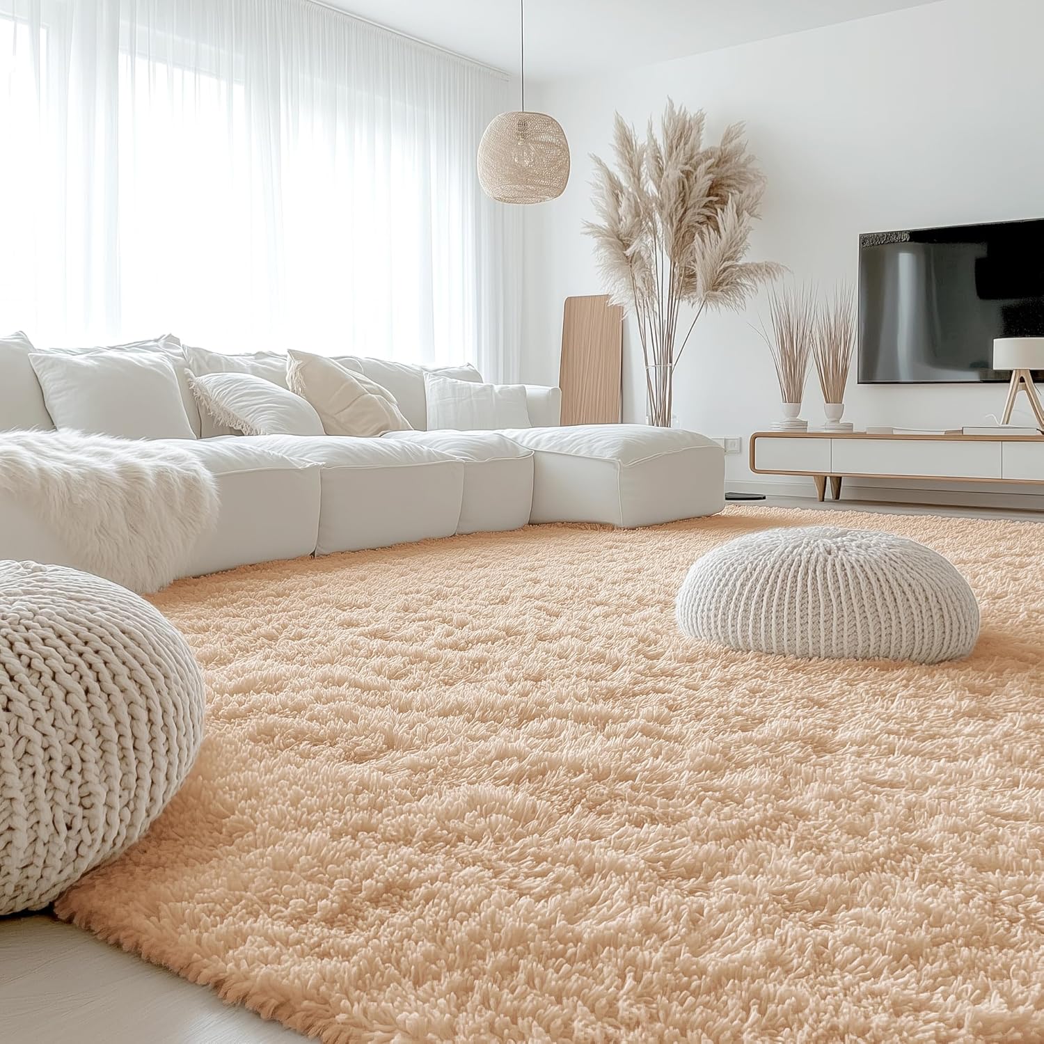 OLANLY Large Area Rug - Soft Fluffy Shaggy Indoor Carpet for Living Room & Bedroom - 10x12 ft, Beige
