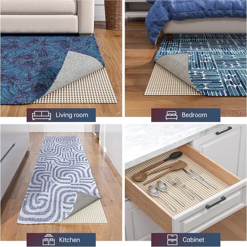 Jorvila Non-Slip Rug Pad Gripper - 9x12 Feet Anti-Skid Mat for Area Rugs | Thick Cushion for Hardwood Floors
