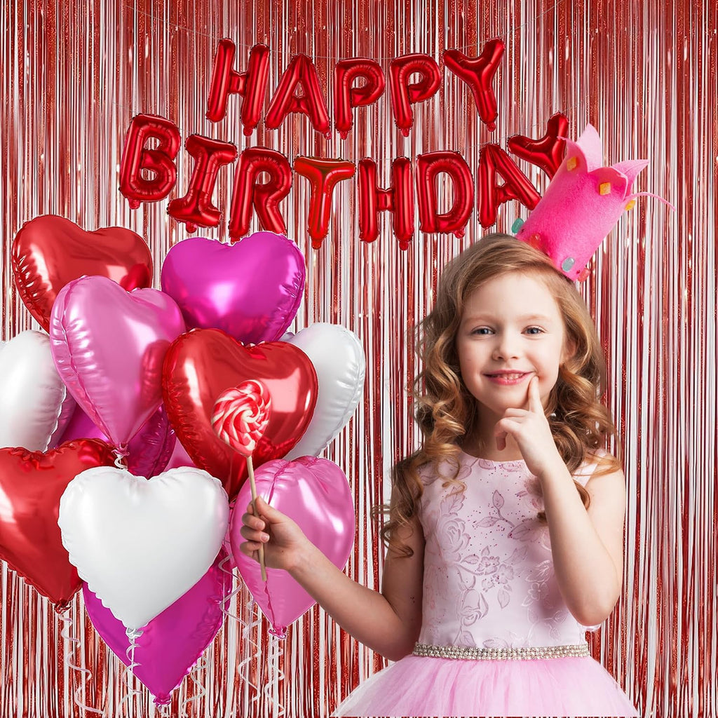 Red Foil Fringe Curtain | Shiny Tinsel Backdrop for Birthday Parties & Photo Booths - 3 Pack, 3.2 x 8.2 ft
