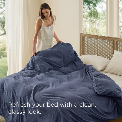 Bedsure Navy Blue Duvet Cover - Extra Soft Prewashed Cotton-Like Polyester, King Size 104x90 Inches