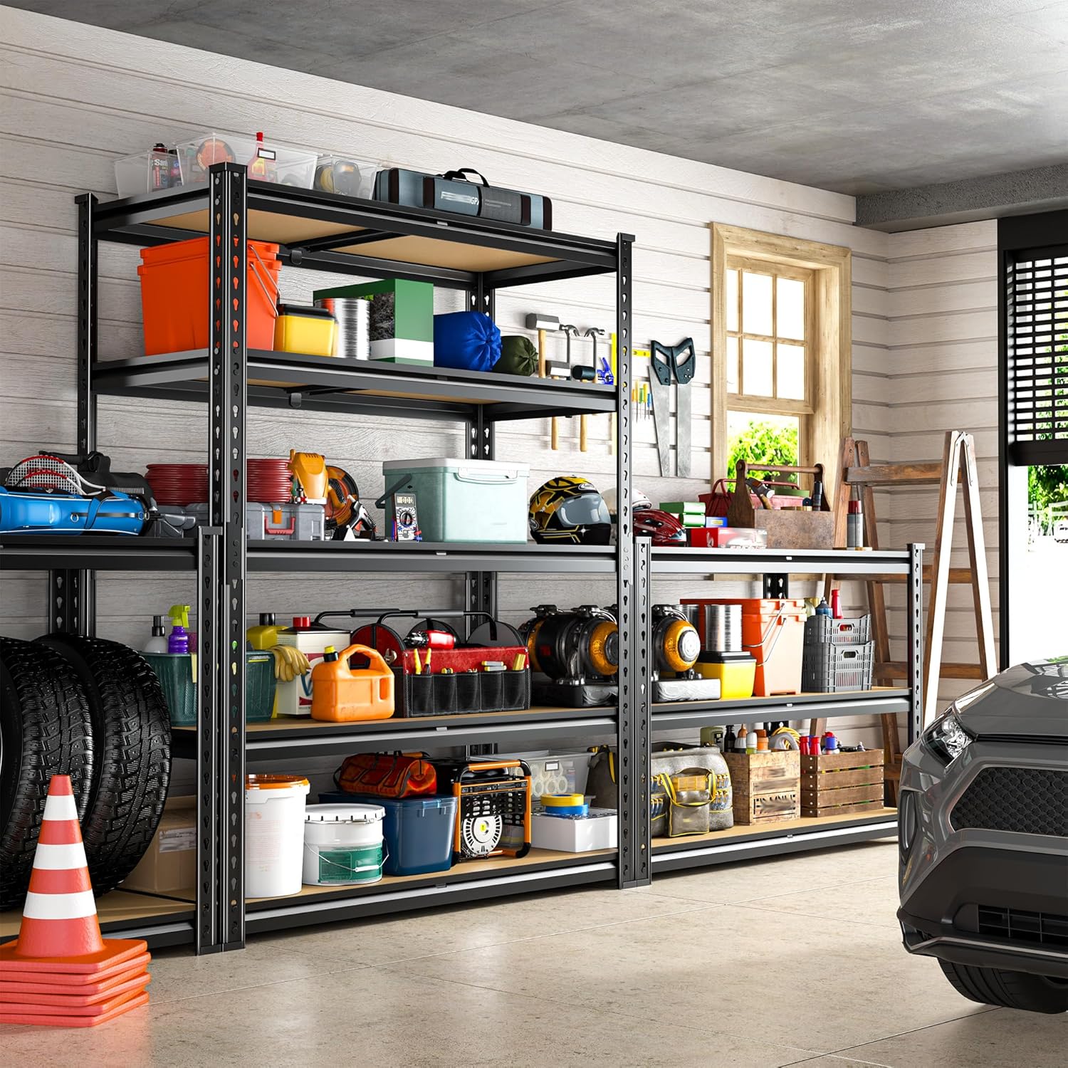 REIBII 5-Tier Heavy Duty Storage Shelves - Adjustable Utility Rack for Garage & Pantry | 35.5" W x 11.9" D x 72" H, Black