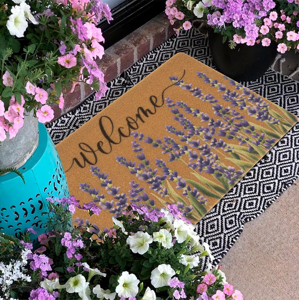 XuoAz Lavender-Welcome-Doormat for Indoor Outdoor Entrance Floral-Spring-Summer-Door-Mats Non Slip Coir Seasonal Doormat 17 x 29 Inches